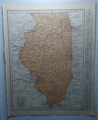 1937 Antique ILLINOIS Authentic Old Atlas Map - Rand McNally World Atlas