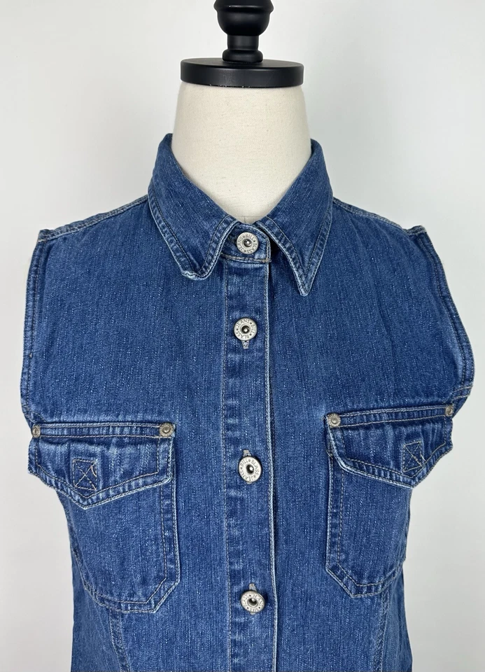Vestido Camisa Vaquera Vintage Años 90 Y2K S/M Bolsillos Botón Frontal Grunge Militar Foto 2 de 4