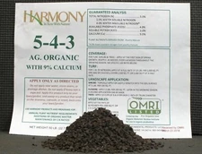 Chicken Manure, Harmony Ag Organic Fertilizer (5-4-3) 9% Calcium, 3lb Bag Repack