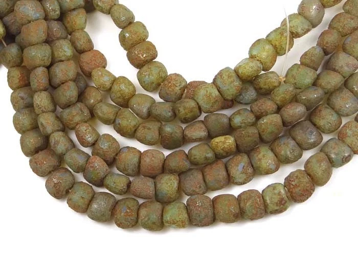 6x8mm Czech Glass Kidney Nugget Beads : Milky Aqua - Stone Picasso (25) - Image 2 of 4