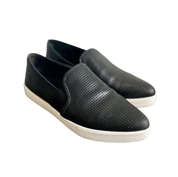 Vince Blair Black Perforated Leather Slip On Sneakers Low Top Size