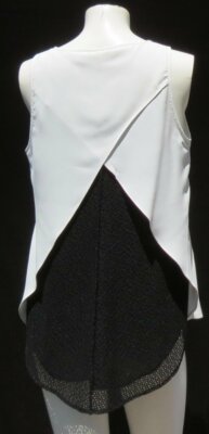 CABI #3076 Black White Mesh Crepe Split Back Domino Layer Blouse Shirt Top US S