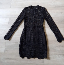 Missguided Black Crochet Lace Part Lined Pencil Dress Occasion Evening Party UK8