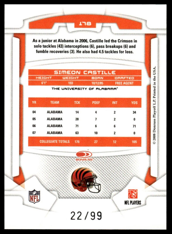 2008 Leaf Rookies & Stars #178 Simeon Castille Longevity Silver Holofoil #/99 - Image 2 of 2