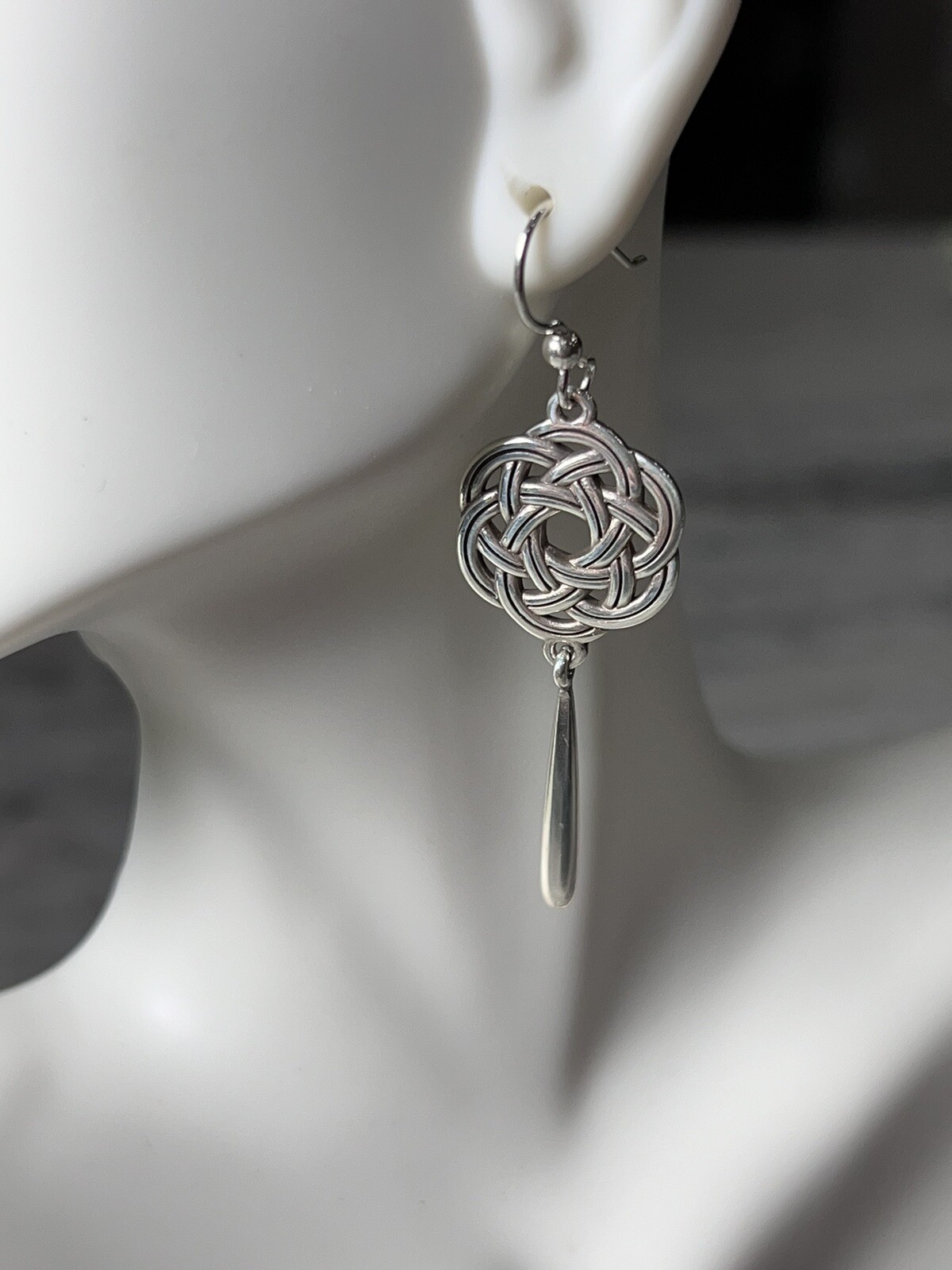 Interwoven Celtic Knot  Sterling Silver, Tear Drop Dangle Earrings