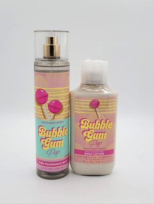 Bath & Body Works Bubble Gum Pop Body Mist & Body Lotion 8 oz Gift Set of 2