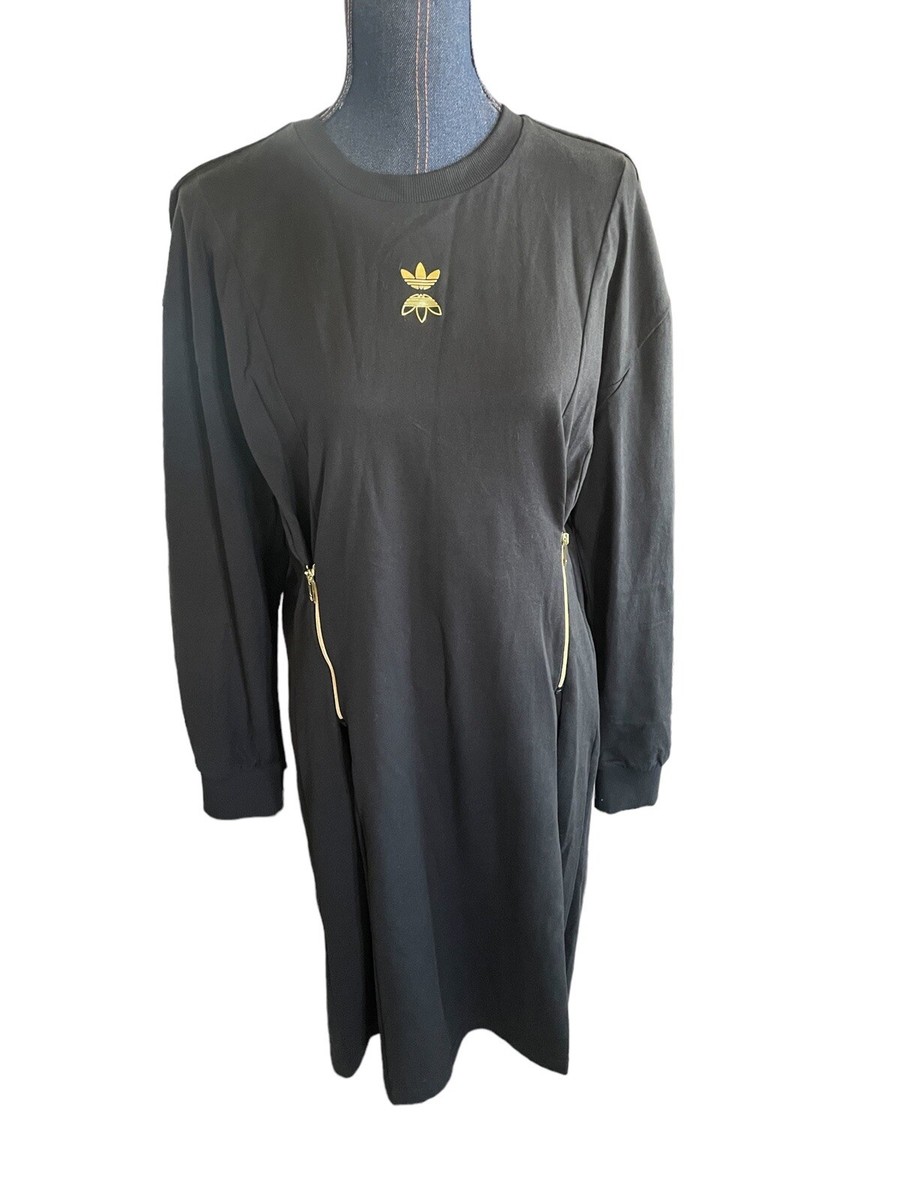 Adidas Originals Black Long Sleeve Athleisure Dress Size Medium | eBay