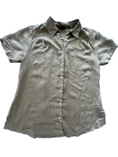 Avenue 14/16 100% Linen Women’s Button Up Blouse Short Sleeve Olive