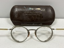 Antique AO Steampunk Industrial Glasses Motorcycle Aviator Goggles Metal Case S