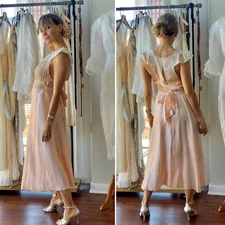 1930s Silk Lace Nightgown - Vintage Silk Nightgown M