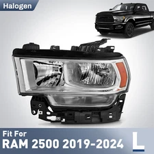 Halogen Headlight For 2019-2024 Ram 2500 3500 w/Chrome Bezel Left Driver Side