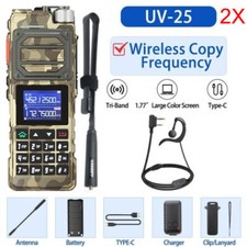 UV25 10W FM WALKIE TALKIE LONG RANGE TRI-POWER TWO WAY RADIO VOX 48CM ANTENNA 2X