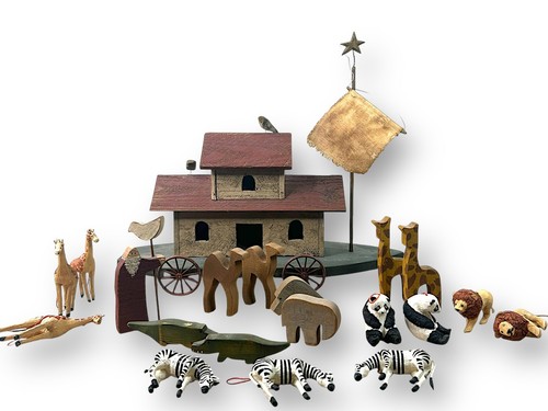 Vintage Noah’s Ark Wooden 21” With 20 Animals And Noah - Picture 2 of 13