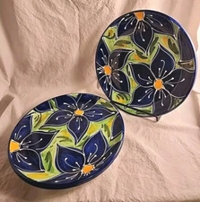 Decorative Ceraspain Blue Flower Plates Made In Spain 10 Inch Diameter Bright 