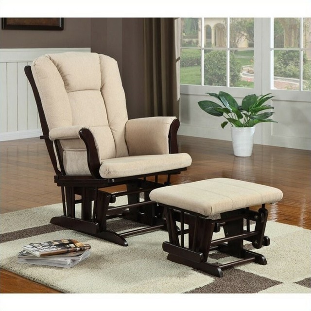 storkcraft bowback glider and ottoman espresso with beige
