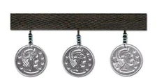 TRIMPLACE 1-3/8" SILVER COIN FRINGE WITH BLACK TWILL TAPE- 12 YARDS