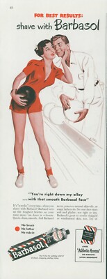 1949 Barbasol Bowling Ball Bowler Pinup Carl Setter Artist Vintage Print Ad SP13