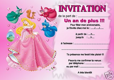 5 ou 12 cartes invitation anniversaire belle au bois dormant  REF 319