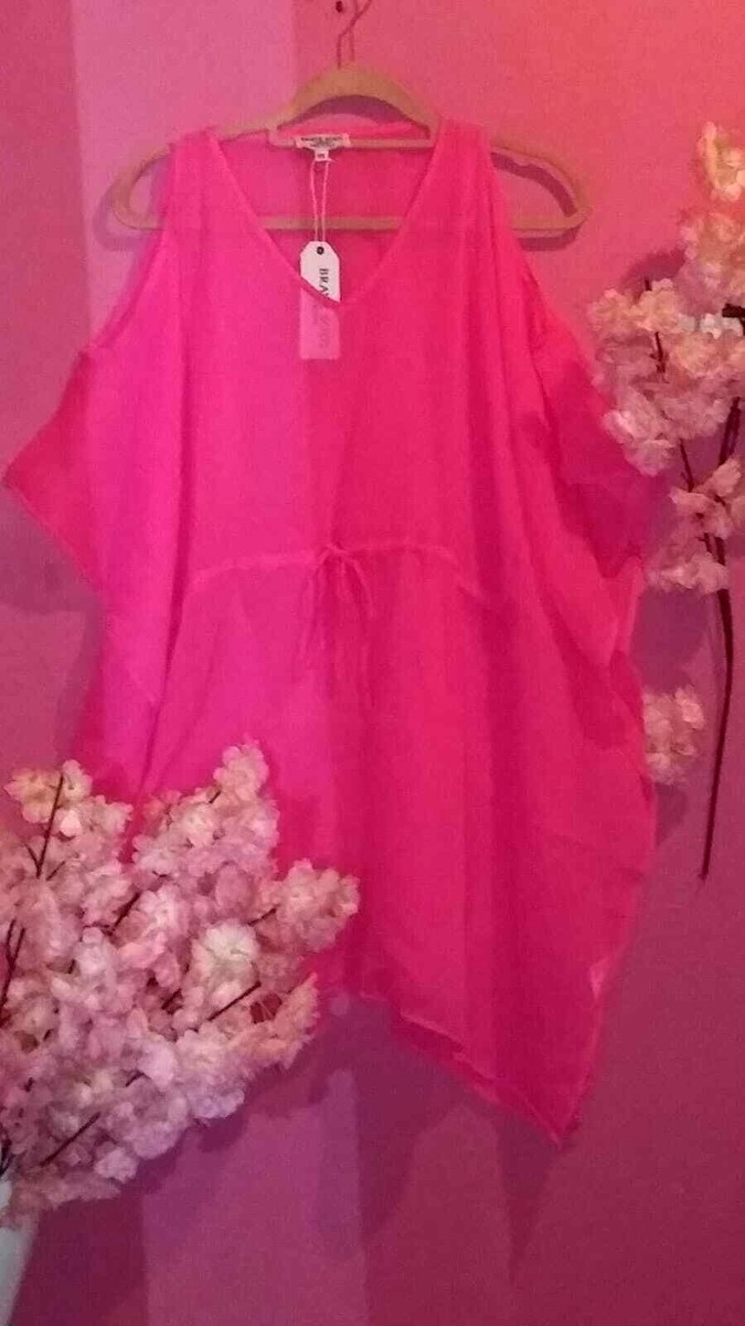 WOMEN PINK COLD SHOULDER V NECK BEACH KAFTAN DRESS SIZE XS