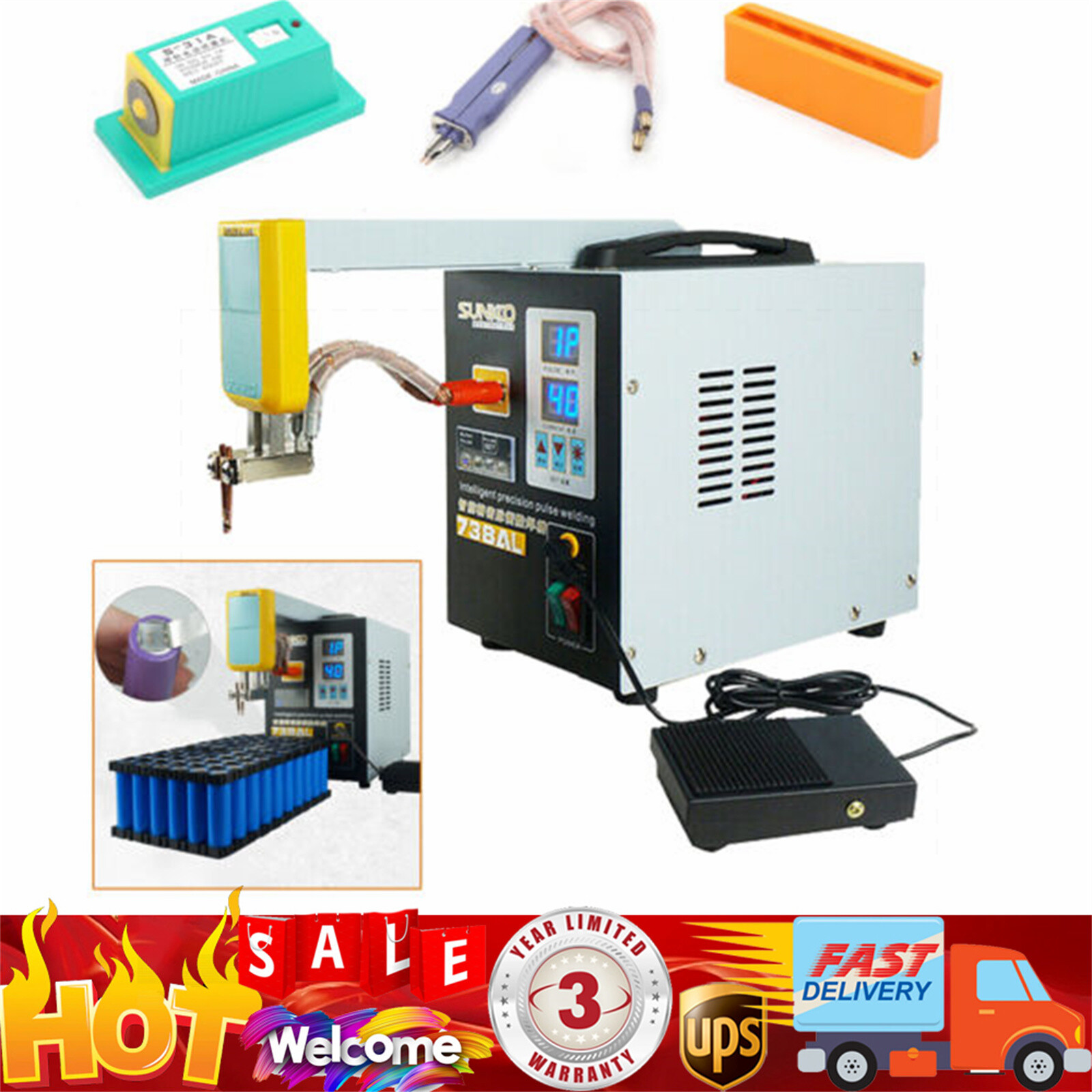 SUNKKO 738AL Battery Pulse Spot Welder for Soldering & Welding Machine 3.6KW USA