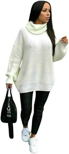 Damen Klobig Strick Baggy übergroß Damen Pullover Kleid High Polo Rolle Ausschnitt Oberteil - Bild 21 von 74