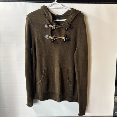 Gap Woven Toggle Button Sweater With Hood Olive Green Size Medium