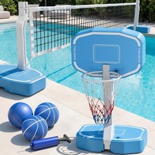 Pool Volleyball Net Basketball Hoop 2 in 1 Inground Pool Combo