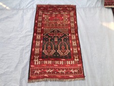 2'5 x 4'2 Ft Vintage Turkoman Prayer Rug Hand Knotted Wool Red Tribal Carpet