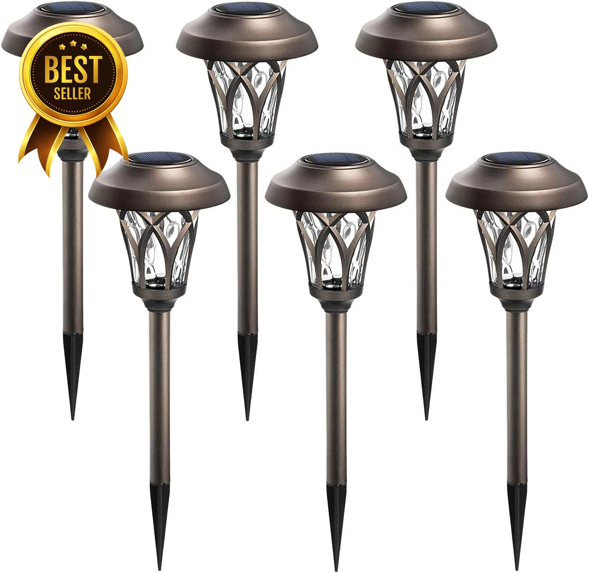 6 Pack Solar Pathway Lights Outdoor Metal Glass and ABS Solar Landscape Lights W