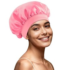 Pink Silk Bonnet for Sleeping Adjustable Silk Night Cap for Curly/Natural Hair
