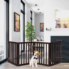 Pet Gate - 4-Panel Indoor Foldable Dog Fence for Stairs, 4 Panel, Brown