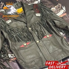 MEN'S BLACK FRINGE NATIVE AMERICAN BEADED SHOULDER STYLE WESTERN LEATHER JACKET
