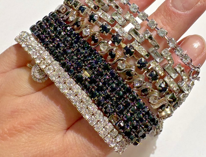 Stackable Tennis Shiny Black White Rhinestone Cry… - image 3