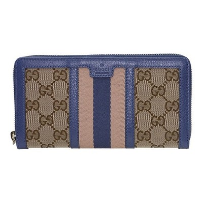 Gucci long zip-around canvas and leather wallet for women 7.48×1.2×3.9 in