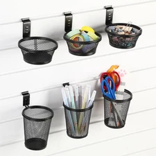6 Sets Slatwall Cups with Hook Loops Mesh Steel Slat Wall Bin Organizer