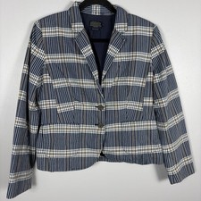 Pendleton Women's 12 Petite Blue Plaid Two Button Lined Shoulder Pads Blazer