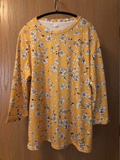 SALE! Women’s Tunic Top Polyester 2XL 3/4 Sleeves Crew Neck Mustard Floral NWOT
