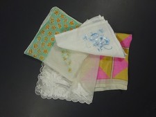 Group of 4 Vintage Silk, Cotton,  Linen Small Handkerchiefs