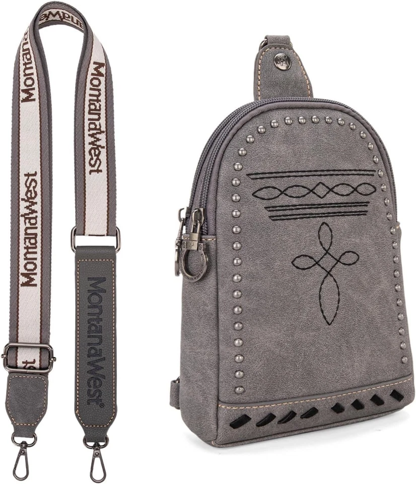 Bolso Bandolera Montana West Longhorn Para Mujer Western Gris Foto 3 de 4