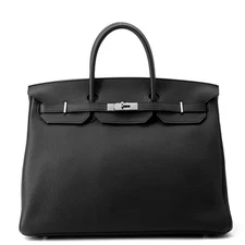 HERMES Birkin 40 Black/Silver Hardware Togo U Stamp Handbag Black