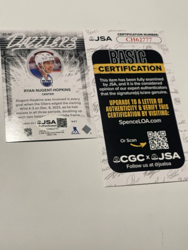 Tarjeta firmada por Ryan Nugent-Hopkins UD Upper Deck DAZZLERS JSA CERTIFICADO DE AUTENTICIDAD IP Auto Engrasadores a Foto 2 de 3