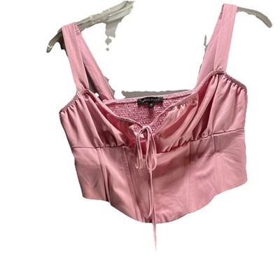 Kendall & Kylie Corset Tank Top Pink Medium Smocked Back