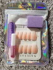 NAILSALON Medium Coffin Nude French Press-On Nails Full Cover Glue Included