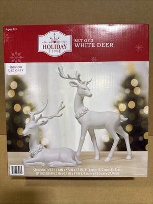 Holiday Time Set Of 2 White Deer Decoration Plastic