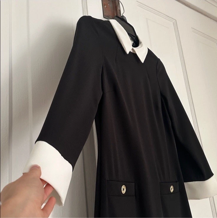 Vestido recto Tommy Hilfiger blanco y negro • Talla 4 petite • Clásico armario básico Foto 2 de 4