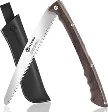 Folding Pruning Saw 10 Inch with Leather Sheath and Wenge Wooden Handle, SK5 Ste