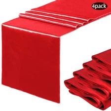 Red Satin Table Runner 4 Pack 12x108 inch Bright Silk Smooth Fabric for Party
