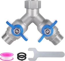 304 Stainless Steel Garden Hose Splitter 2 Way Heavy Duty, Water Hose Y Splitter