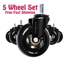 5 Rollerblade Gaming Office Chair Wheel Replacements 3" Heavy Duty Swivel Caster