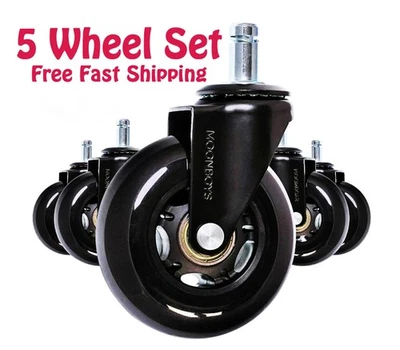 MOONBOYS 5 Rollerblade Gaming Office Chair Wheel Replacements 3" Heavy Duty Swivel Caster